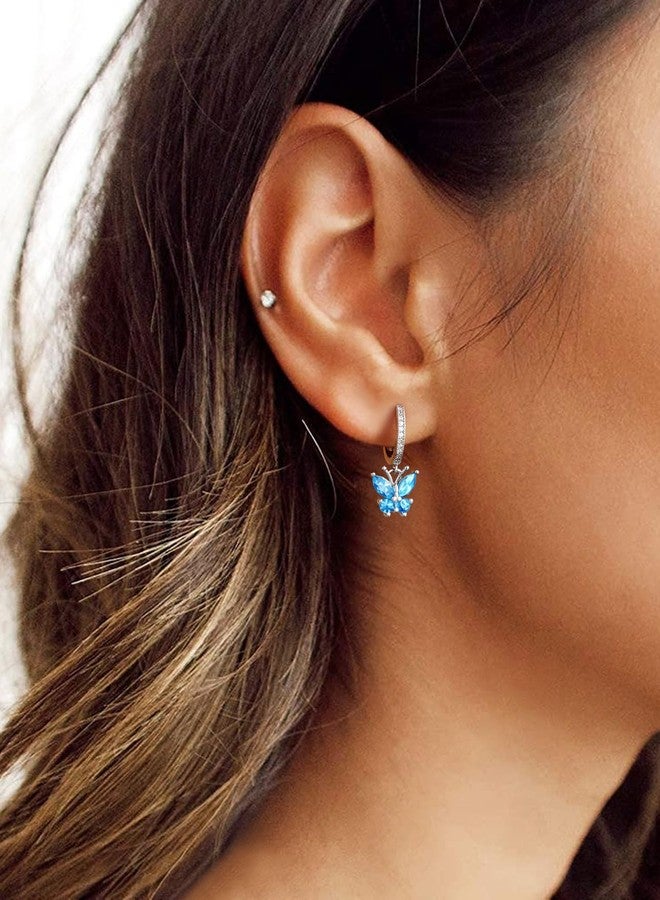 Bestyle Sterling Silver Butterfly Earring, Butterflies December-Blue Topaz Birthstone Earrings Dangle Hypoallergenic Silver Earring Delicate Everyday Jewelry Gift for Women - Image 5